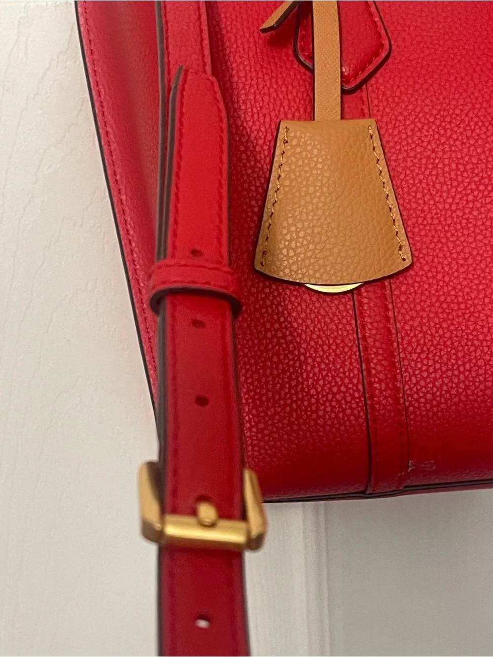 Tory Burch Perry Small Red Leather Tote Detachable Strap Crossbody